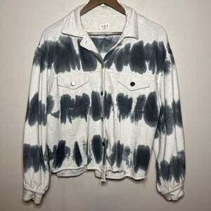 POL Tie Dye Sweatshirt Jacket Shacket Blue Gray Raw‎ Front Hem Size Small